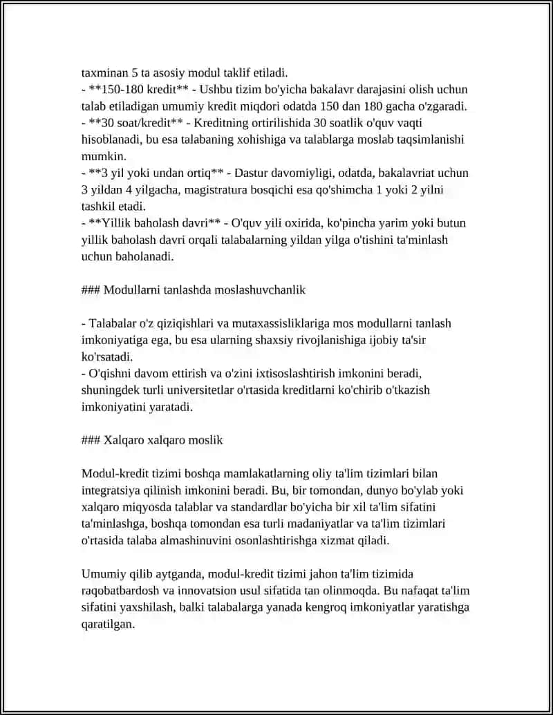 MODUL-KREDIT TIZIMI VA UNING O„QUV JARAYONIDA TUTGAN O‟RNI 4