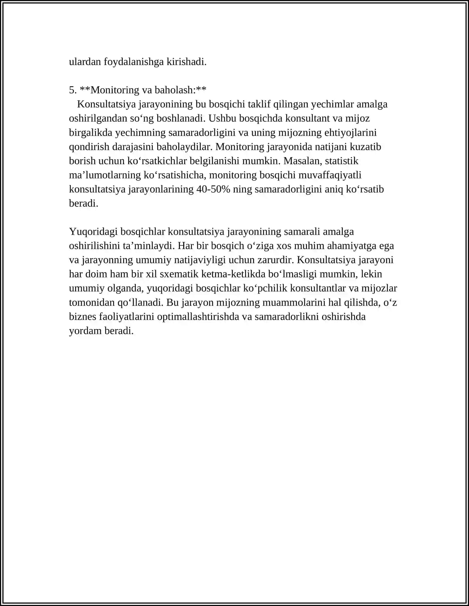 YETAKCHI ZAMONAVIY KONSULTASIYA NAZARIYALARI VA TEXNOLOGIYALARI 4