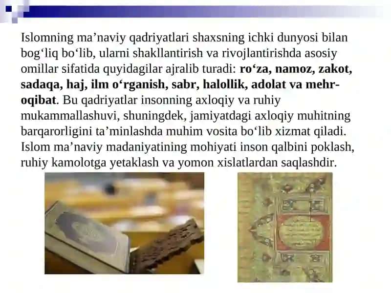 Islom inson ma'naviy madaniyatini tarbiyalash omillari haqida. 4