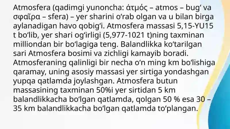 Atmosferaning qavatlariga ta'rif 4