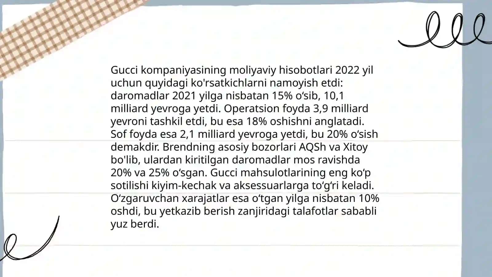 Gucci kompaniyasining so'nggi 4 yilda foyda va zarar ko'rsatkichlari 4