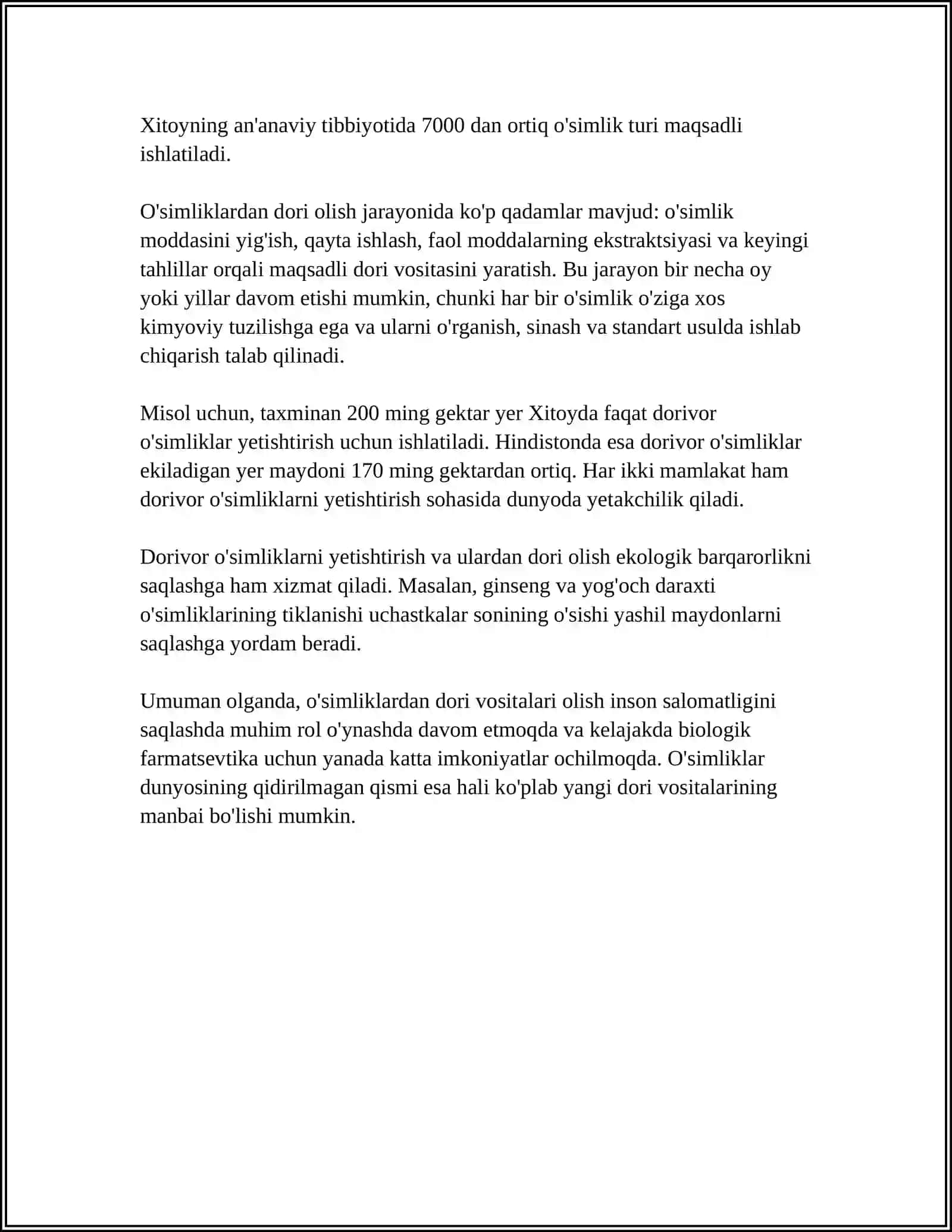 TIBBIYOT, BIOLOGIYA VA FARMATSIYANING AMALIY MASALALARNI OCHIB BERISH 4