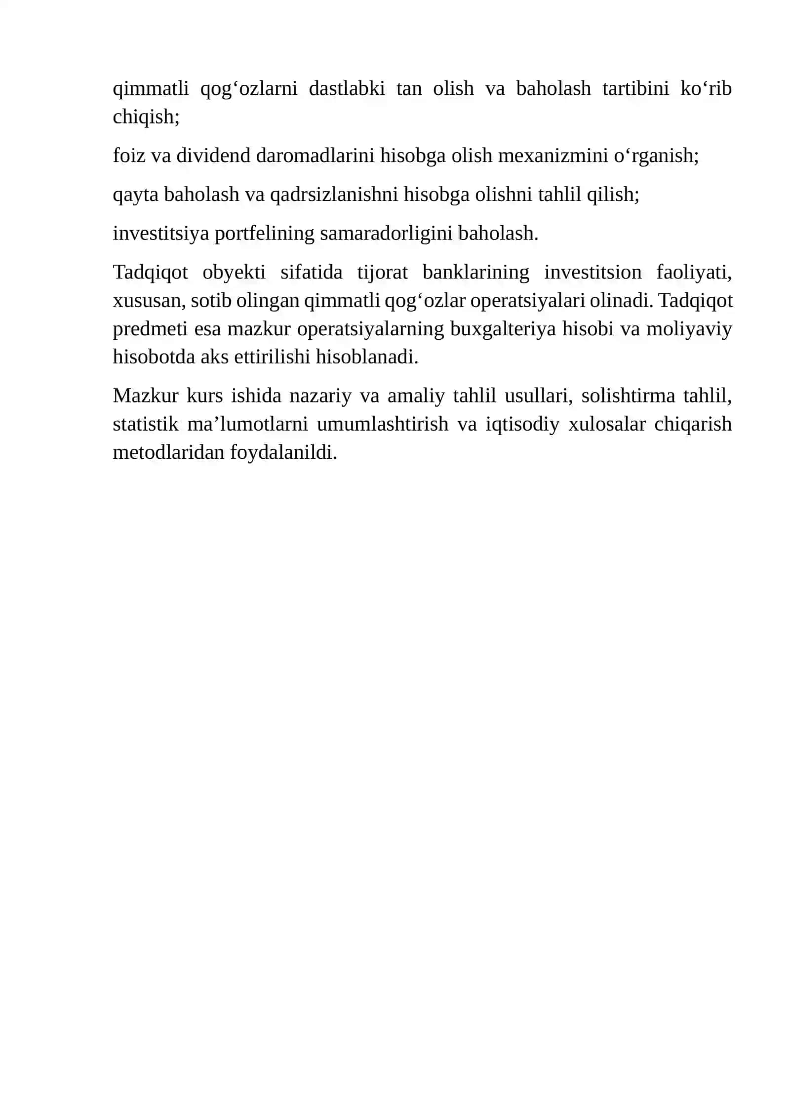TIJORAT BANKLARI TOMONIDAN SOTIB OLINGAN QIMMATLI QOG'OZLAR VA ULARNING HISOBGA OLINISHI 4