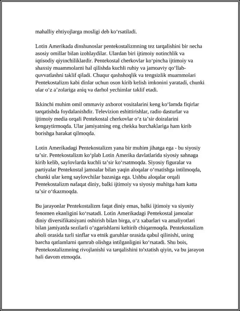 Lotin Amerikada diniy mega sektalarning kuchayishi (xususan pentekostalizm) 4