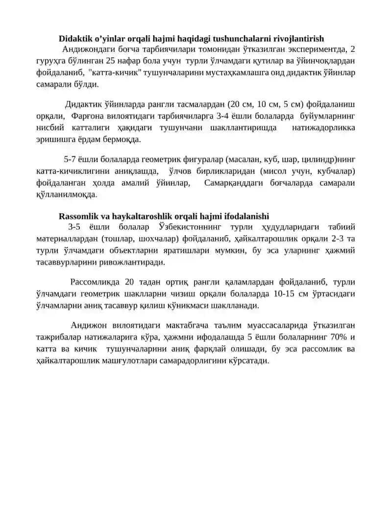 Maktabgacha yoshdagi bolalarda buyumning o‘lchami haqidagi tasavvurlarni shakllantirish usullari 4