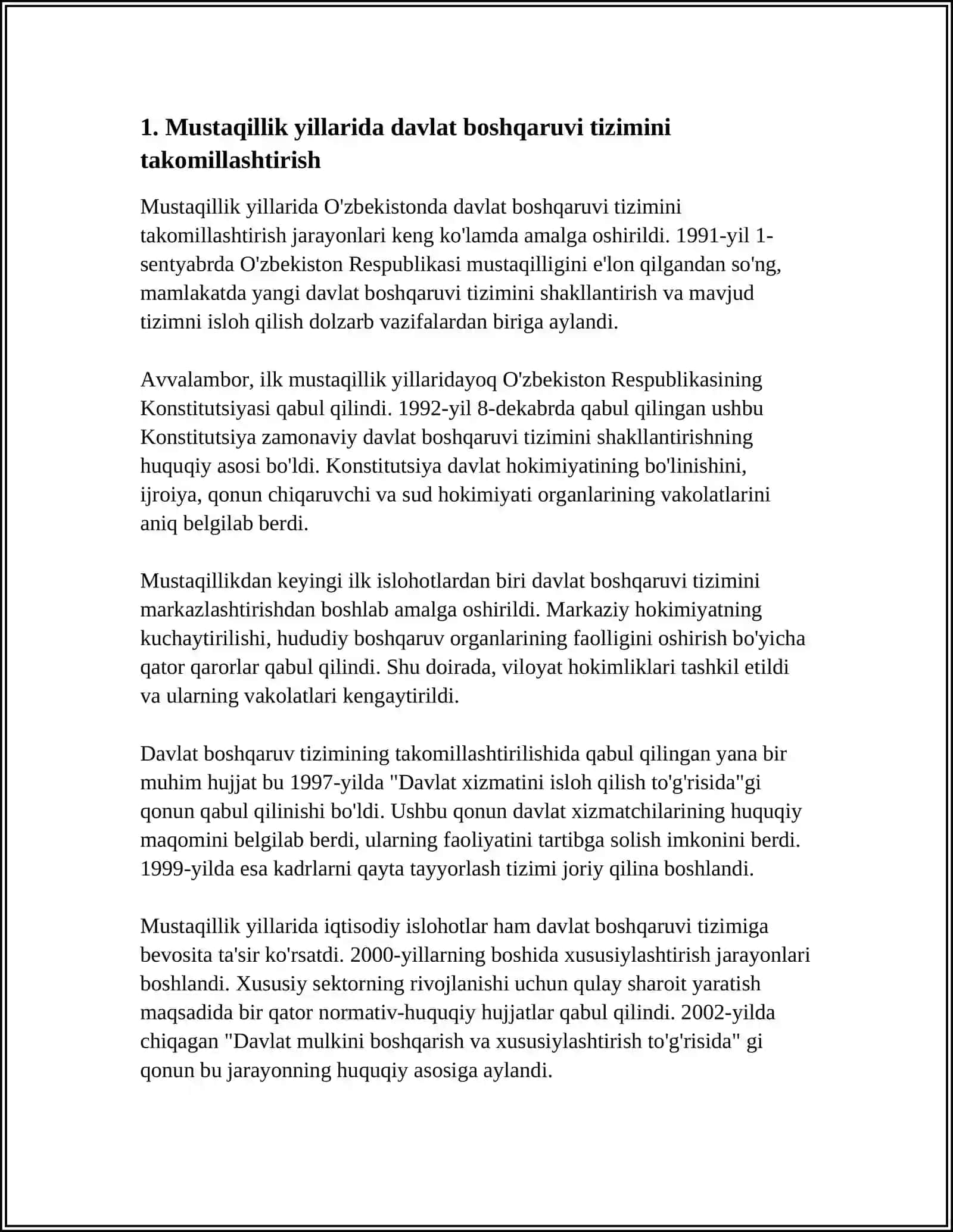 MUSTAQILLIK YILLARIDA DAVLAT BOSHQARUVI TIZIMIDA AMALGA OSHIRILADIGAN ISLOHOTLAR 4