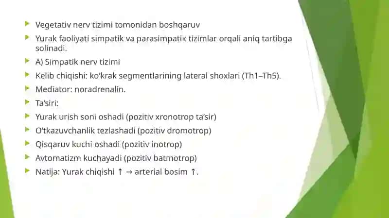YURAK FAOLIYATINI BOSHQARILISHINI O’ZIGA XOSLIGI. ARTERIAL QON BOSIMI VA PERIFERIK PULSNI TIBBIYOTDA  AHAMIYATI 4