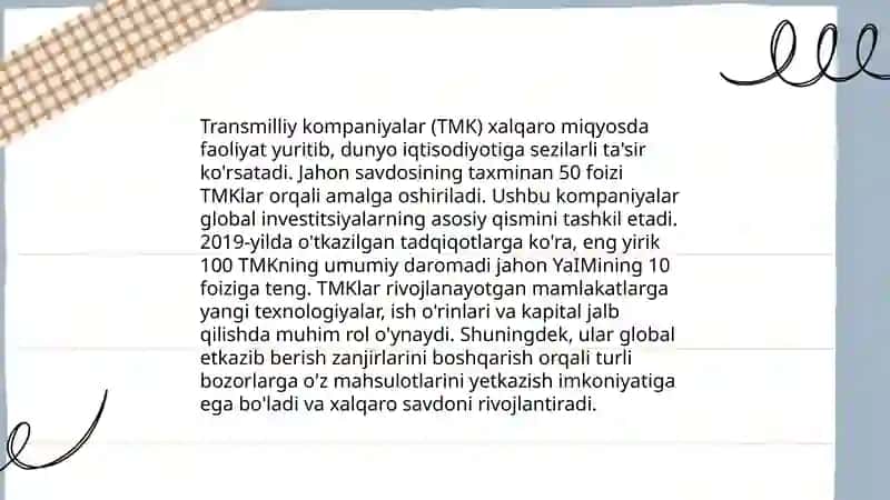Jahon iqtisodiyoti globallashuv sharoitida TMKlar: tahlil va ular faoliyatining baholanishi 4