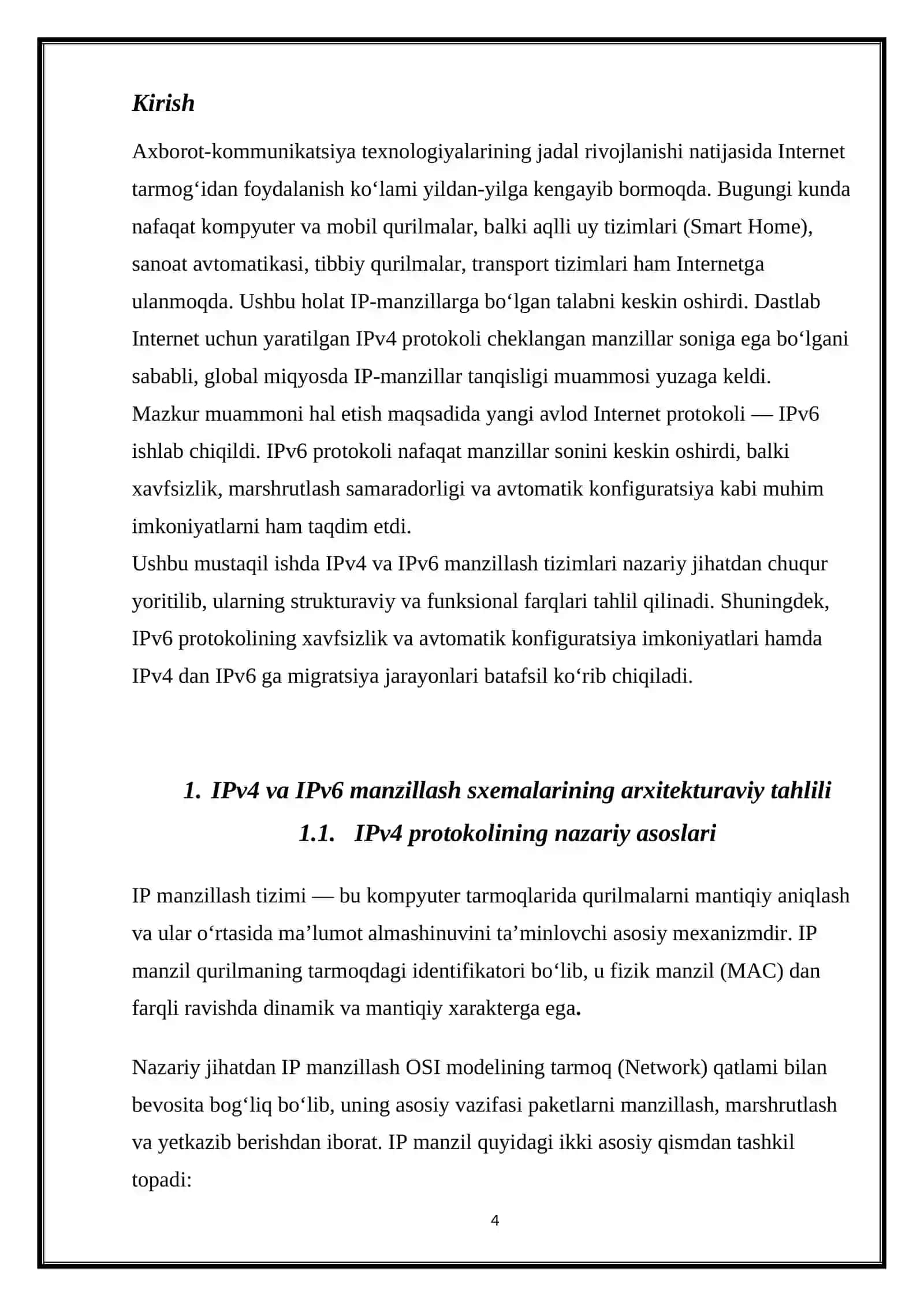 IPv4 va IPv6 MANZILLASH TIZIMLARINING STRUKTURAVIY VA FUNKSIONAL FARQLARI 4