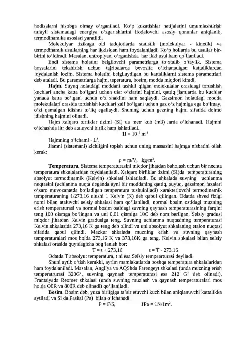 MOLEKULYAR KINETIK NAZARIYA VA STATISTIK FIZIKA ASOSLARI 4