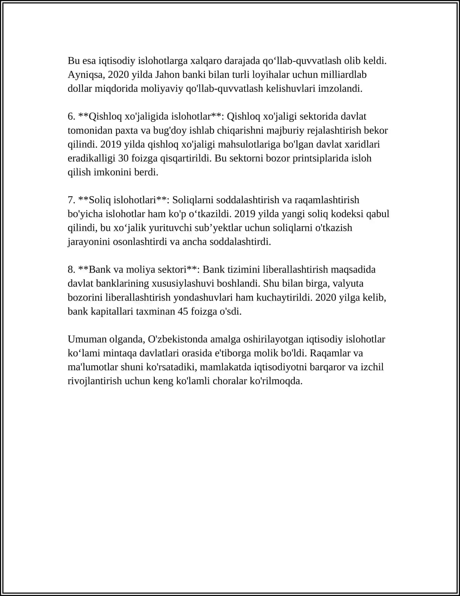 YURTIMIZDA OLIB BORILAYOTGAN ISLOHOTLAR 4