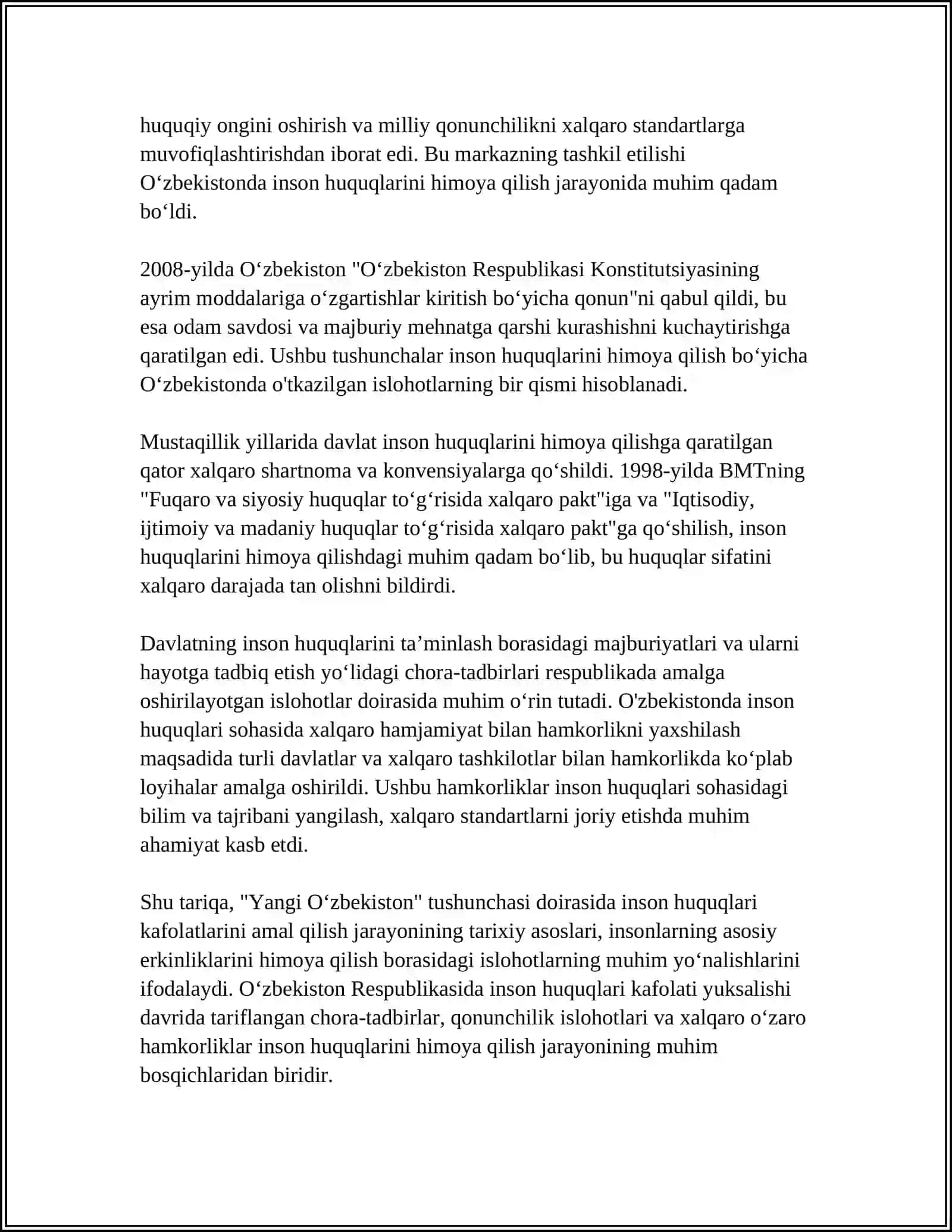 Yangi Oʻzbekiston: inson huquqlari kafolatlari tarixiy asoslari 4
