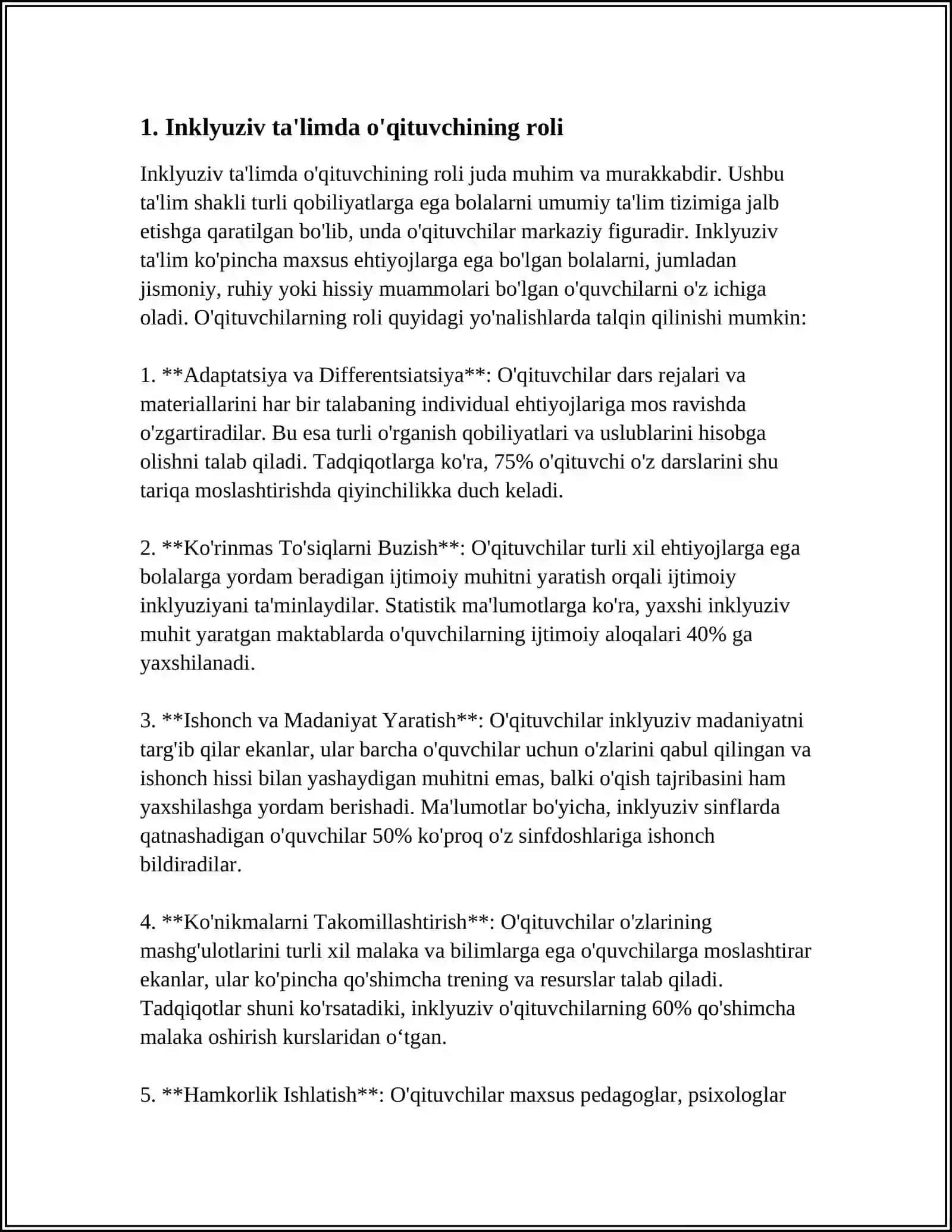 INKLYUZIV TA'LIM TIZIMIDA FAOLIYAT KO'RSATUVCHI RESURS O'QITUVCHINING VAZIFALARI VA MAQSADLARI 4