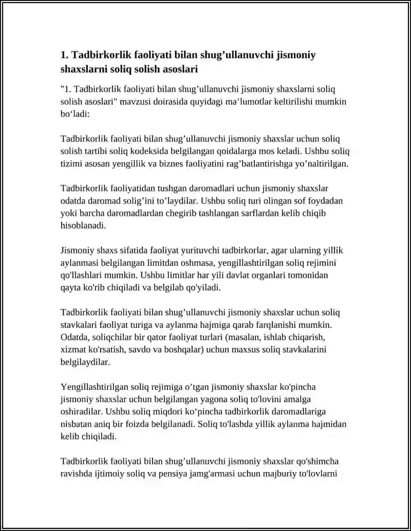 TADBIRKORLIK FAOLIYATI BILAN SHUG’ULLANUVCHI JISMONIY SHAXSLARNI SOLIQQA TORTISH 4