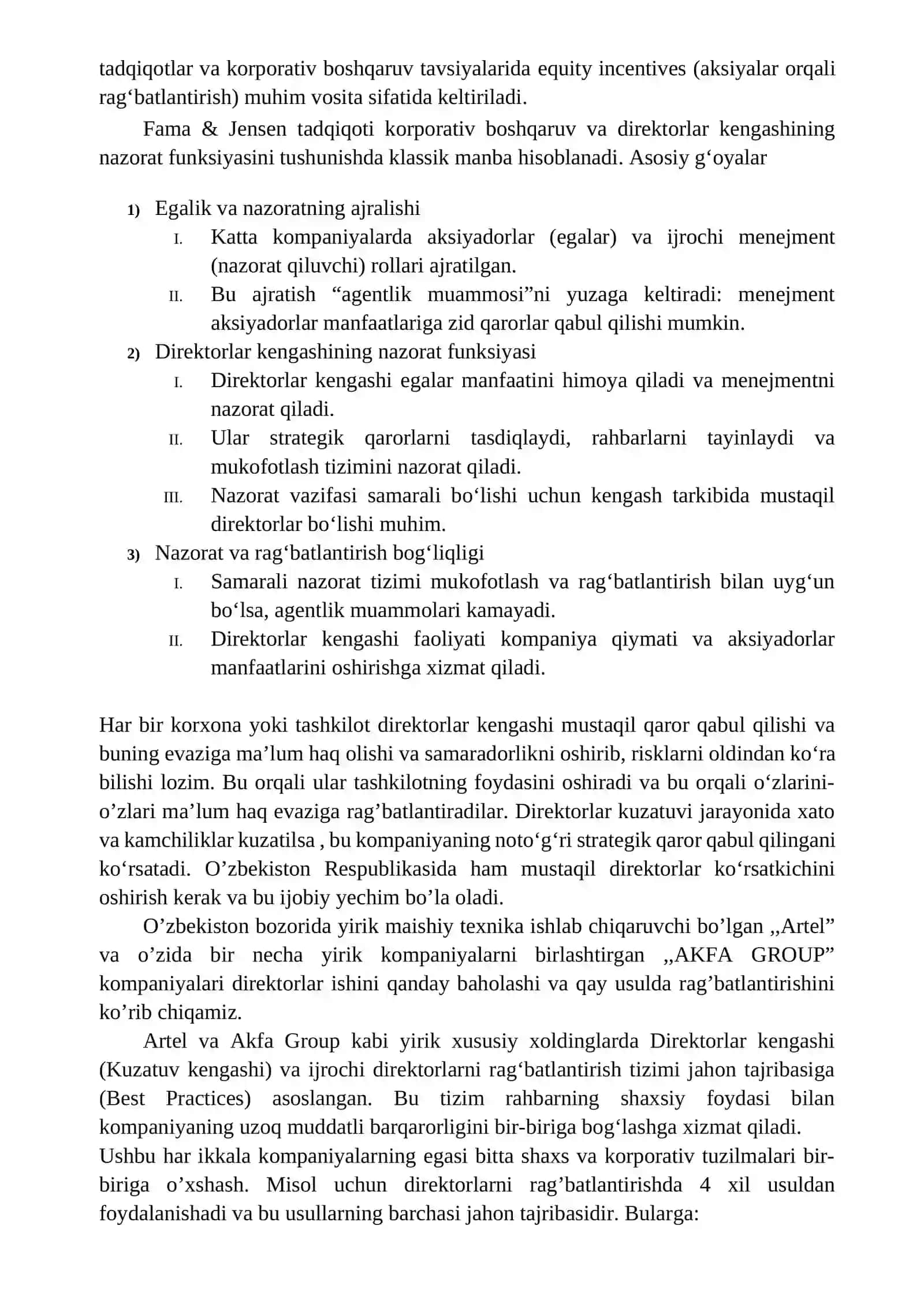 Direktorlar ishining samaradorligi va uni rag’batlantirish 4