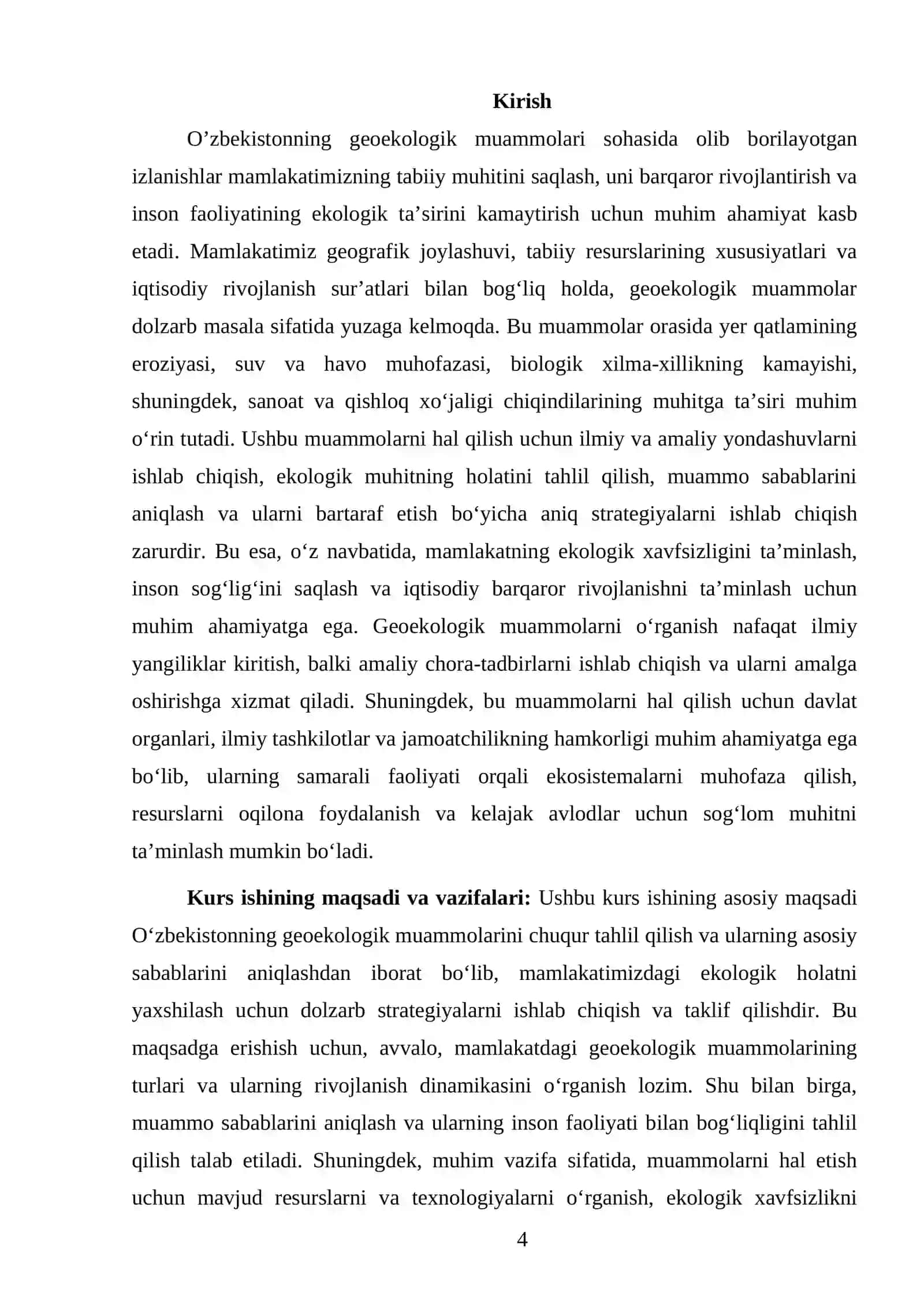 O'ZBEKISTON IJTIMOIY-IQTISODIY GEOGRAFIYASI FANIDAN TAYYORLAGAN KURS ISHI 4