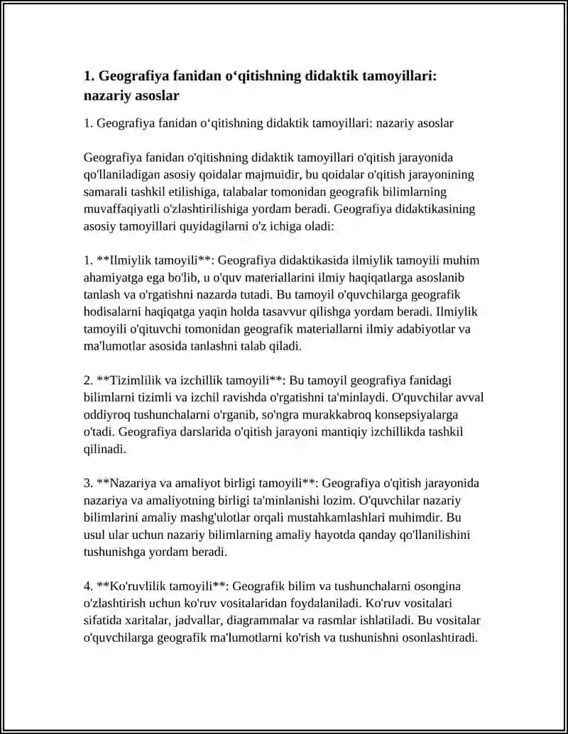 GEOGRAFIYA FANIDAN OQITISHNING DIDAKTIK TAMOYILLARI OʻRGANISH VA TAHLIL QILISH 4