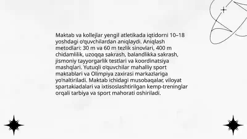 Bolalar va oʻsmirlar sport maktabida yengil atletika sport turining urni 4