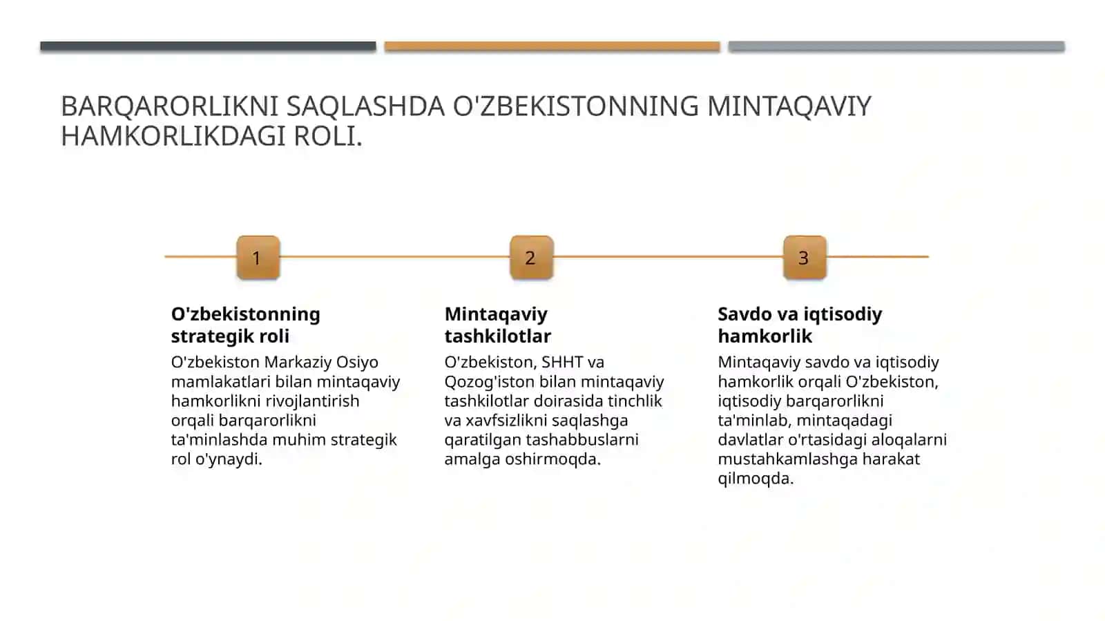 O'zbekistonning Markaziy Osiyoda tinchlik va barqarorlikni ta'minlashdagi o'rni 4