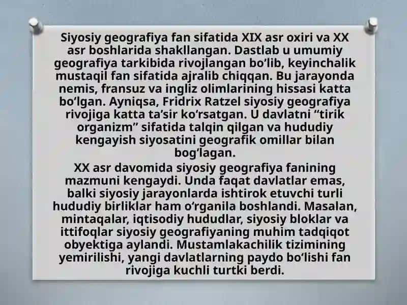Siyosiy geografiya va geosiyosat. O'zaro aloqalar va rivojlanish xususiyatlari 4