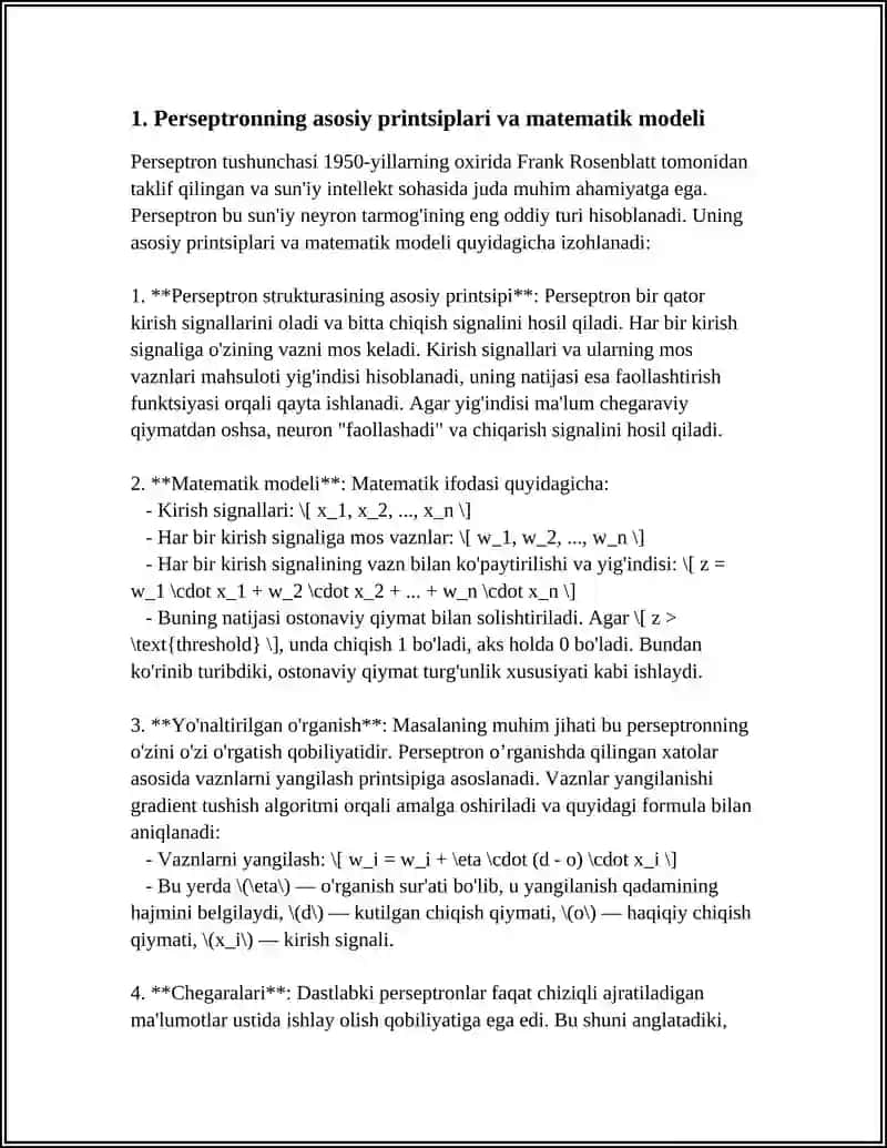 PERSEPTRONNI O'RGATISH. BOLSMAN MASHINASINI QURISH 4