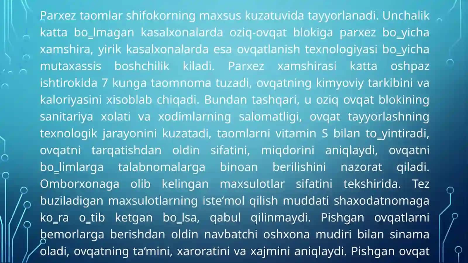Bemorlarning ovqatlanishini tashkil qilish va sifatini nazorat qilish 4