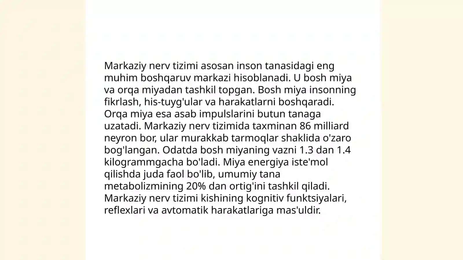 Nerv tizimi. Odam miya periferik nerv va orqa miya tuguni Abdurazzoqova Mushtariy 4