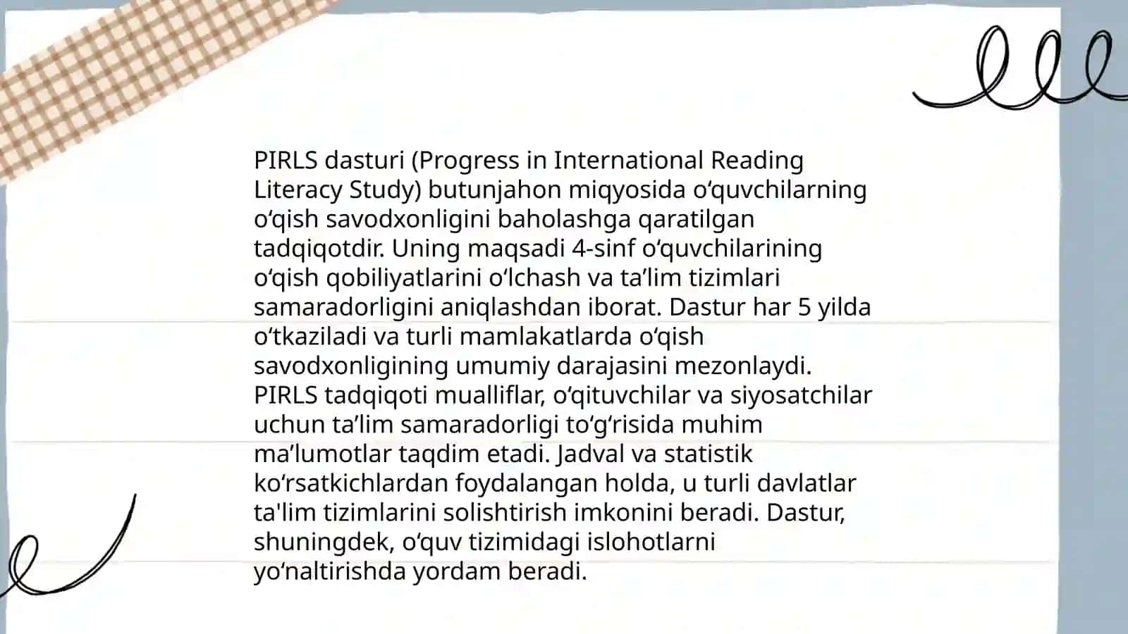 PIRLS xalqaro baholash dasturi mazmun va mohiyati 4