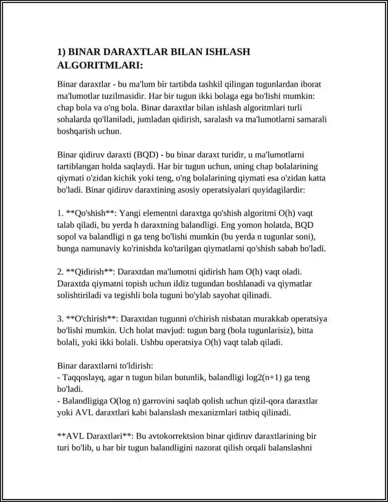 BINAR DARAXTLAR BILAN ISHLASH ALGORITMLARI 4
