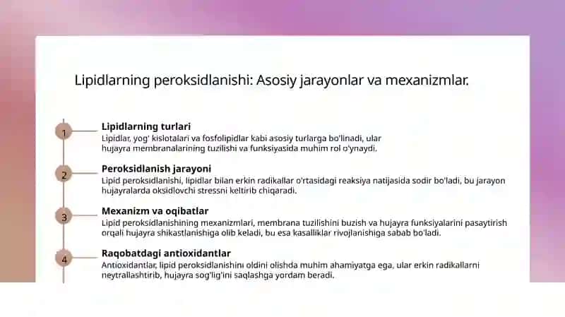 Lipidlarning peroksidlanishi: Asosiy jarayonlar va mexanizmlar 4