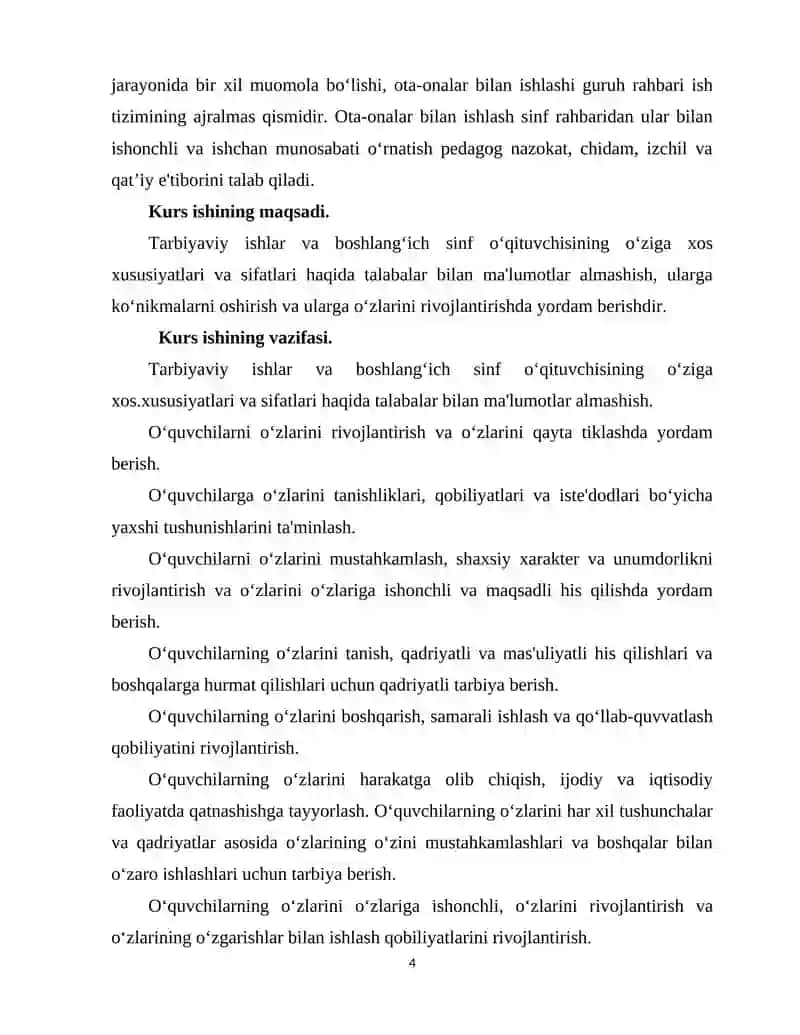 Mavzu: Tarbiyaviy ishlar va boshlang‘ich sinf o‘qituvchisining o‘ziga xos xususiyatlari va sifatlari 4