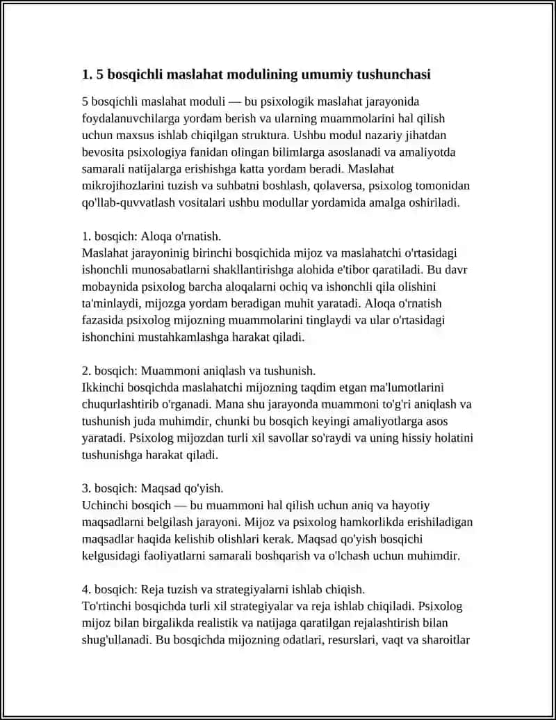 5 bosqichli maslahat moduli 4