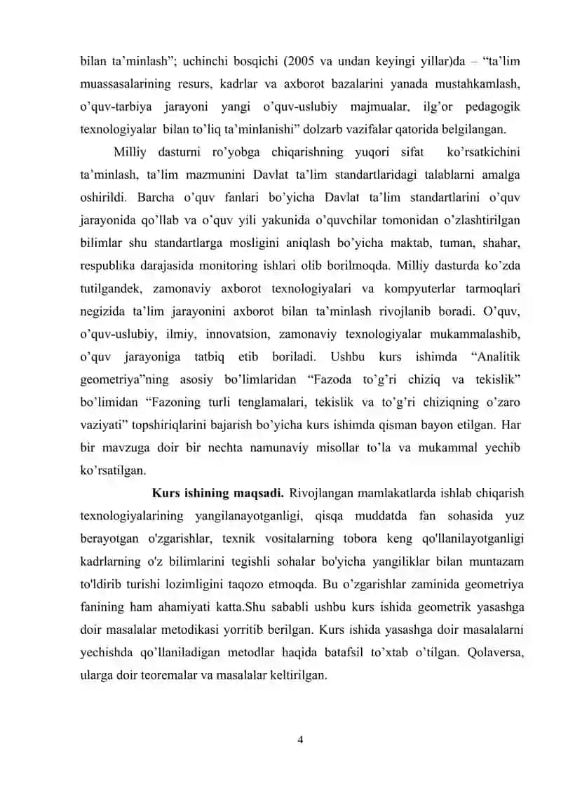 Fazoda toʻgʻri chiziqning turli tenglamalari kurs ishi 4