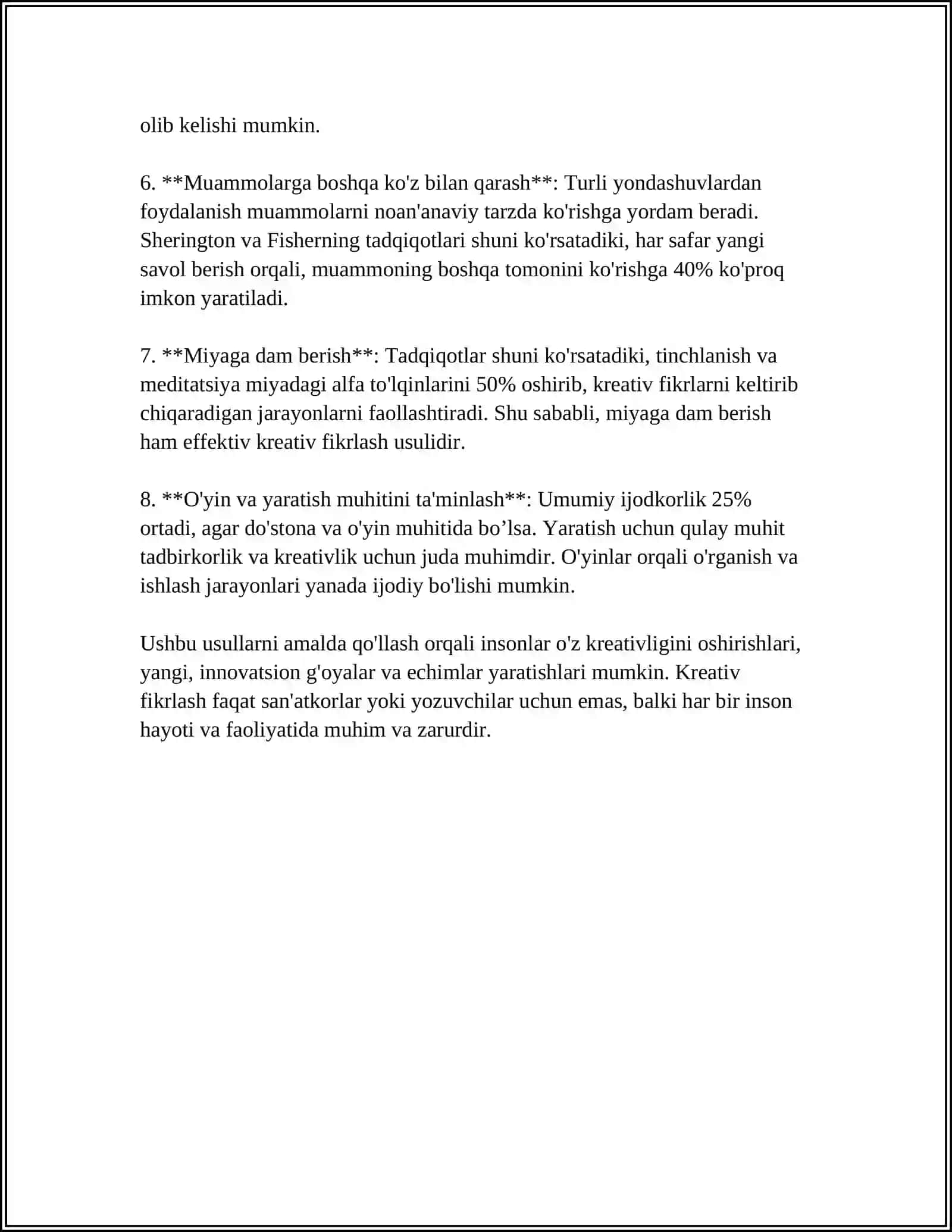 MUSTAQIL ISH Mavzu: KREATIV FIKRLASH 4