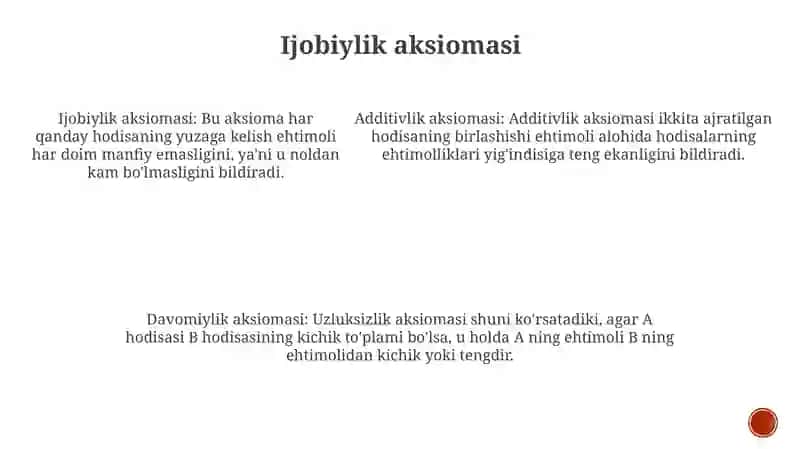 A.N.Kolmogorov Aksiomalaridan Kelib Chiqqan Ehtimolning Xossalari 4