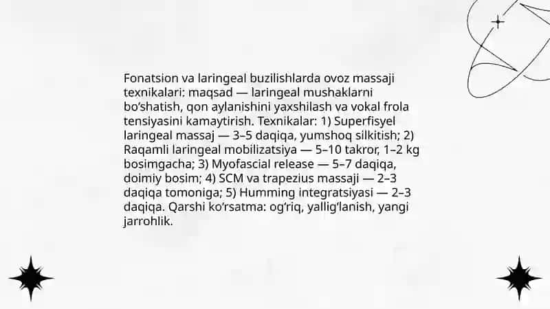 Nutqning buzilishi xususiyatiga qarab massaj usullarini tanlash 4