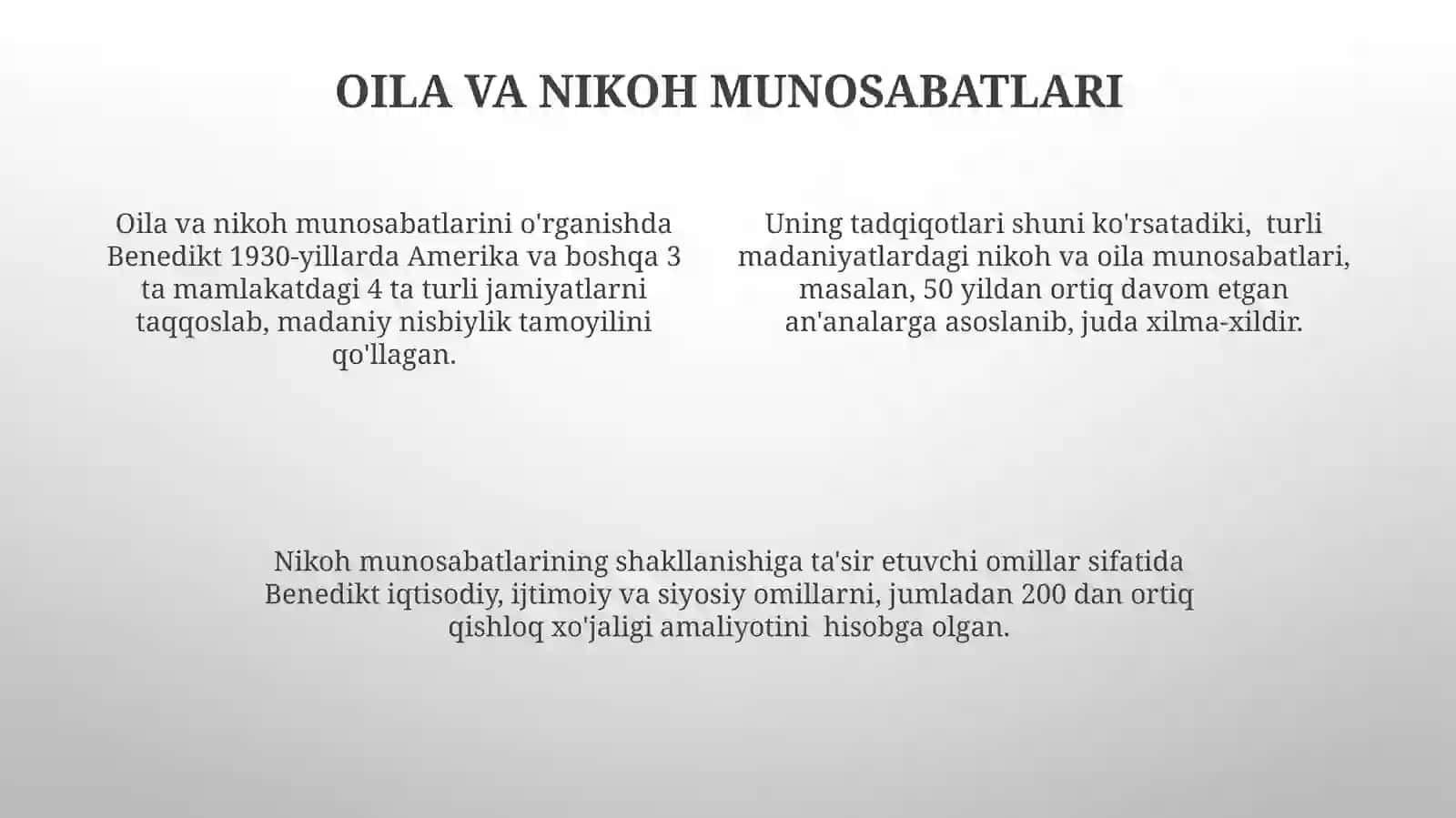 Benedikt Ruth tatqiqotlari antropologik qarashlari 4
