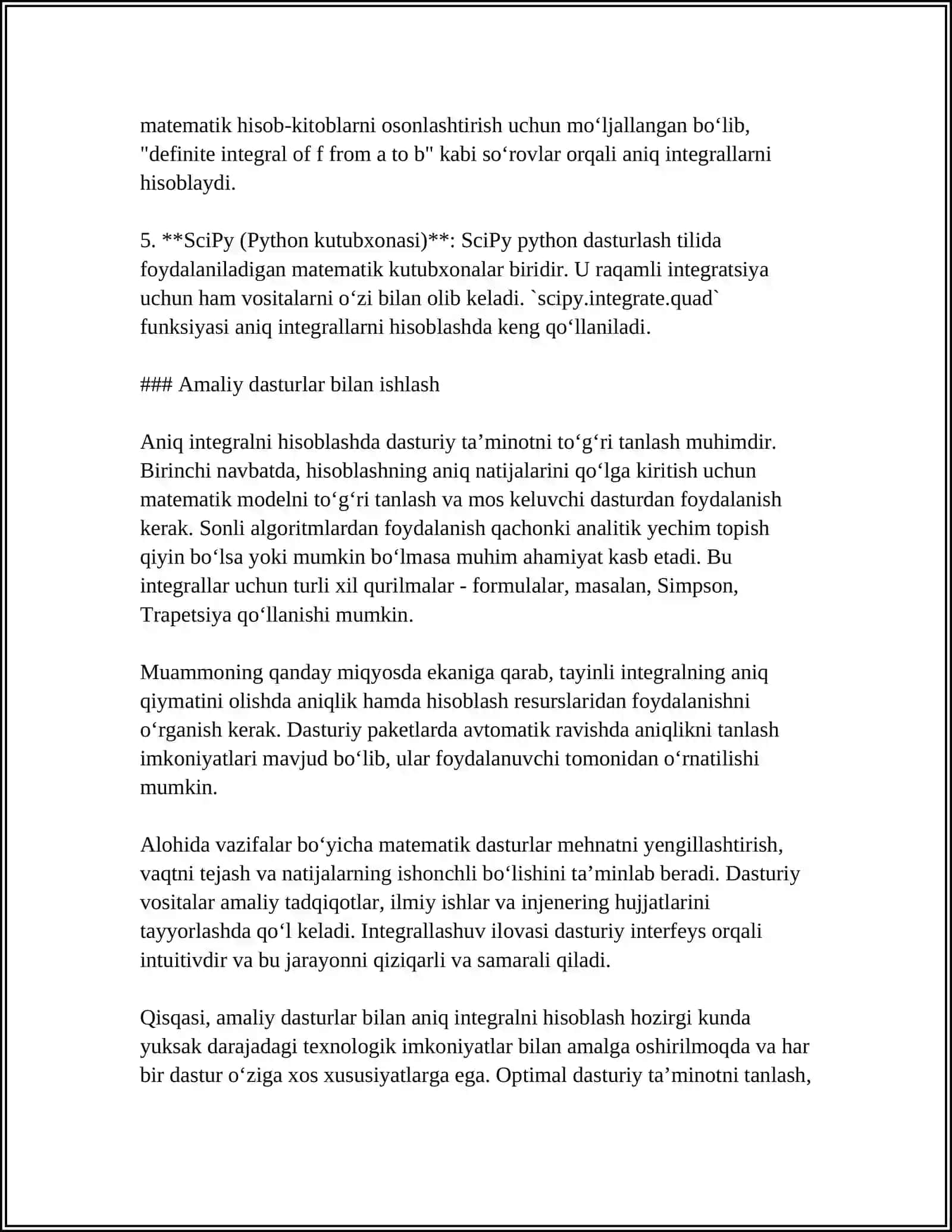 AMALIY DASTURLARDAN FOYDALANIB ANIQ INTEGRALLARNI TRAPETSIYA USULINI TAQRIBIY HISOBLASH 4