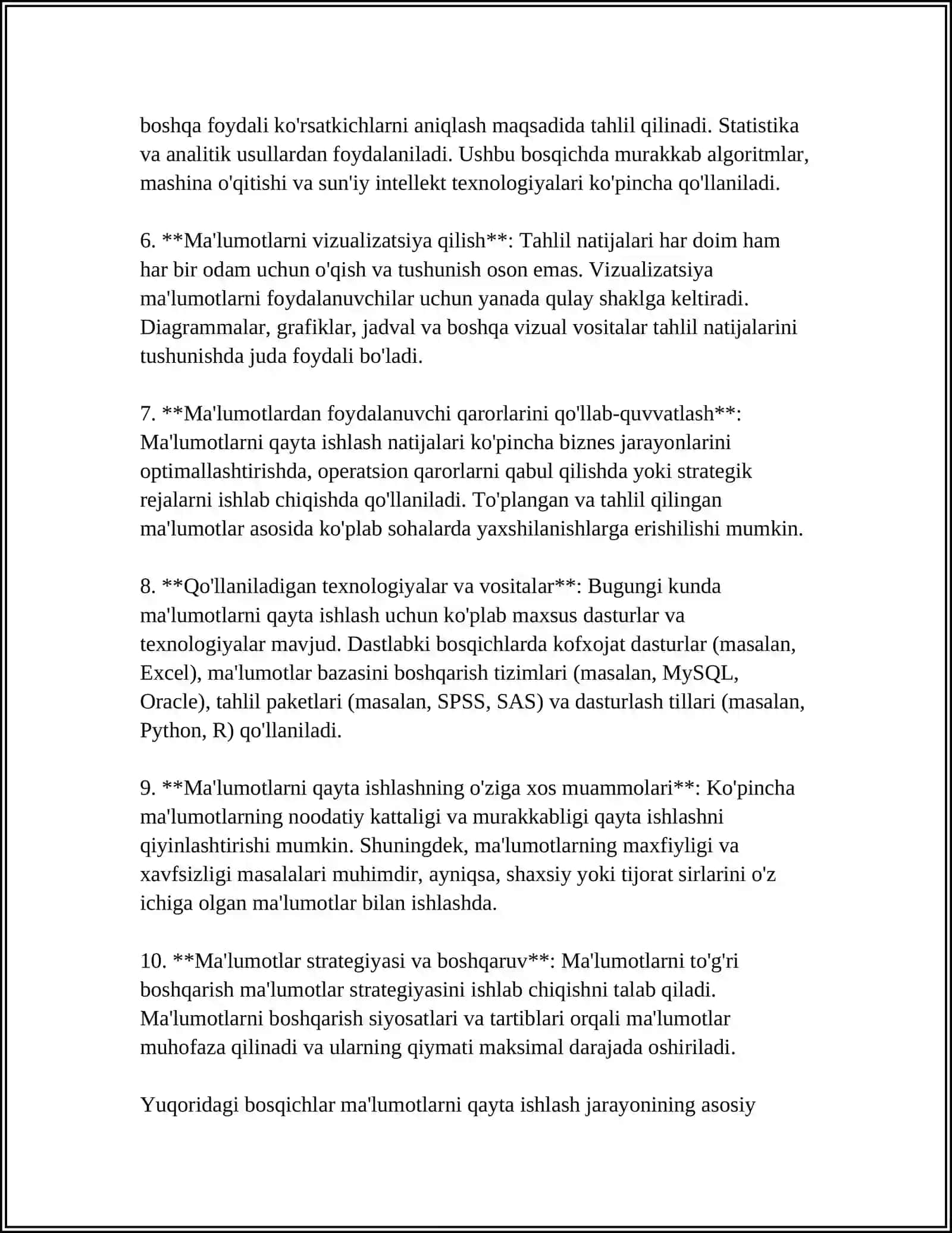 KATTA MA'LUMOTLARNI QAYTA ISHLASH TEXNOLOGIYALARI 4