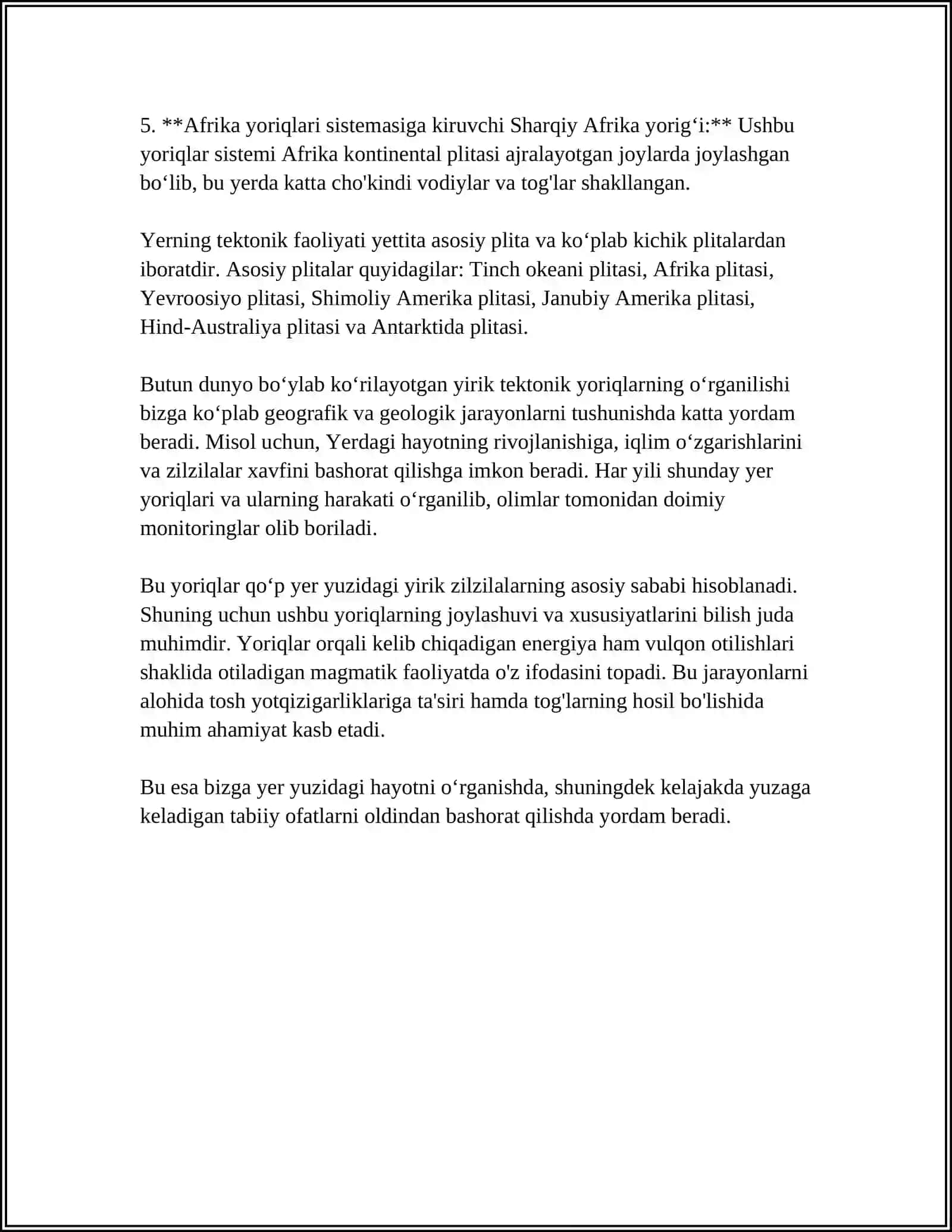 ASOSIY TEKTONIK YER YORIQLARI XARITASI BILAN ISHLASH 4
