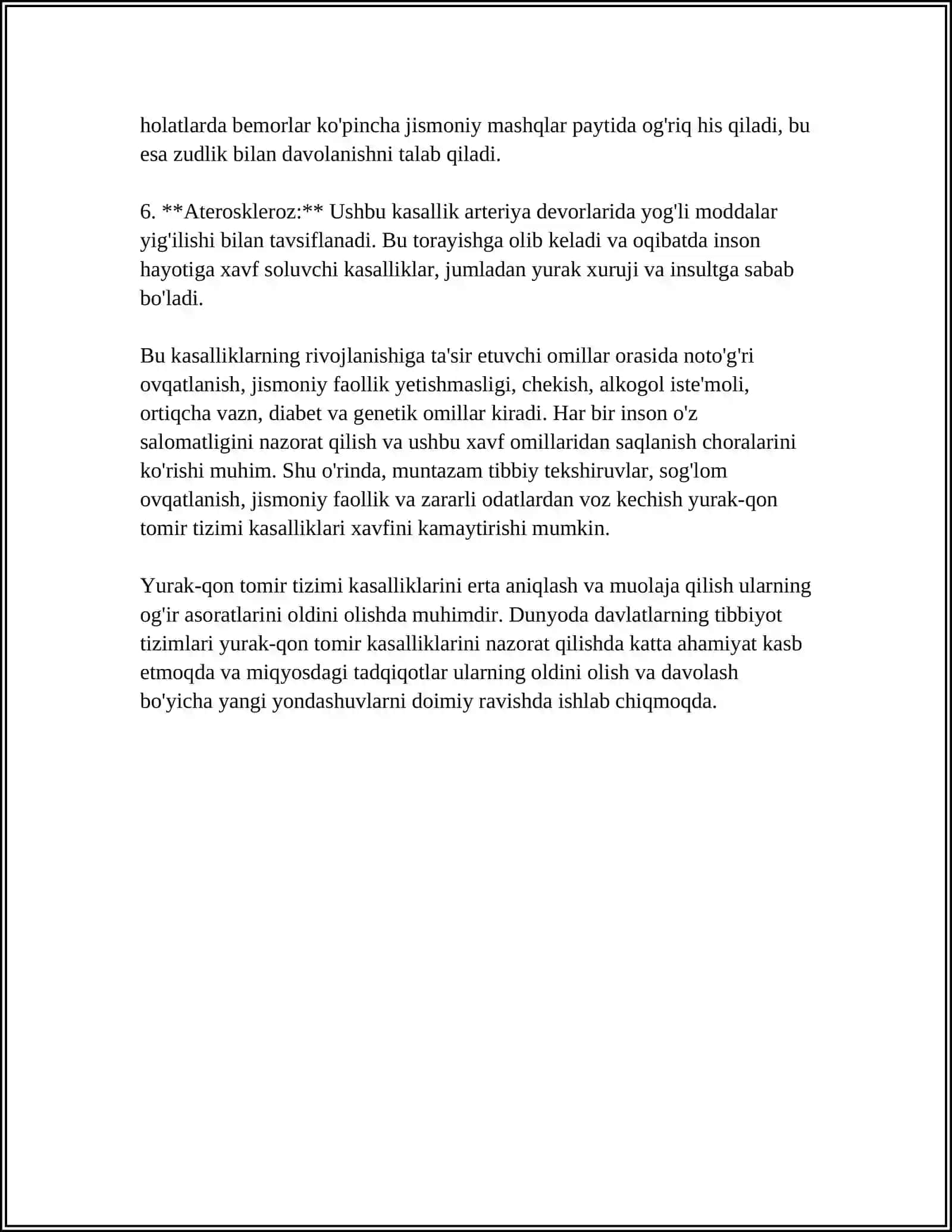 YURAK-QON TOMIR TIZIMI KASALLIKLARI. YURAK-QON TOMIR TIZIMI KASALLIKLARI BILAN KASALLANGAN BEMORLARNI PARVARISHI VA ULARNING NAZORATI 4