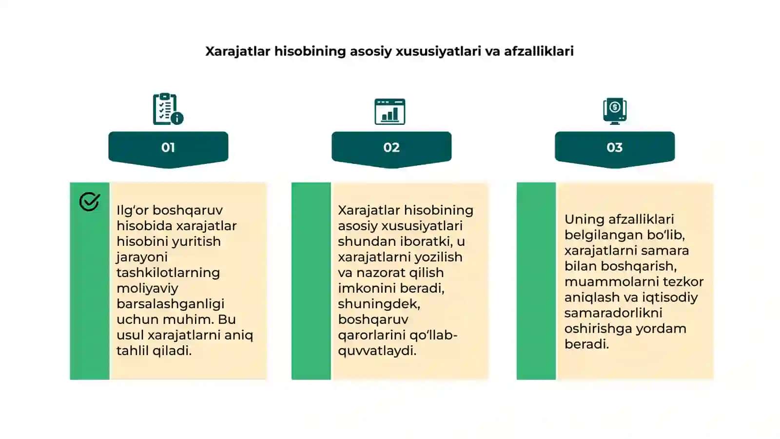 Ilgʻor boshqaruv hisobida xarajatlar hisobini yuritish va uning asosiy xususiyatlari 4