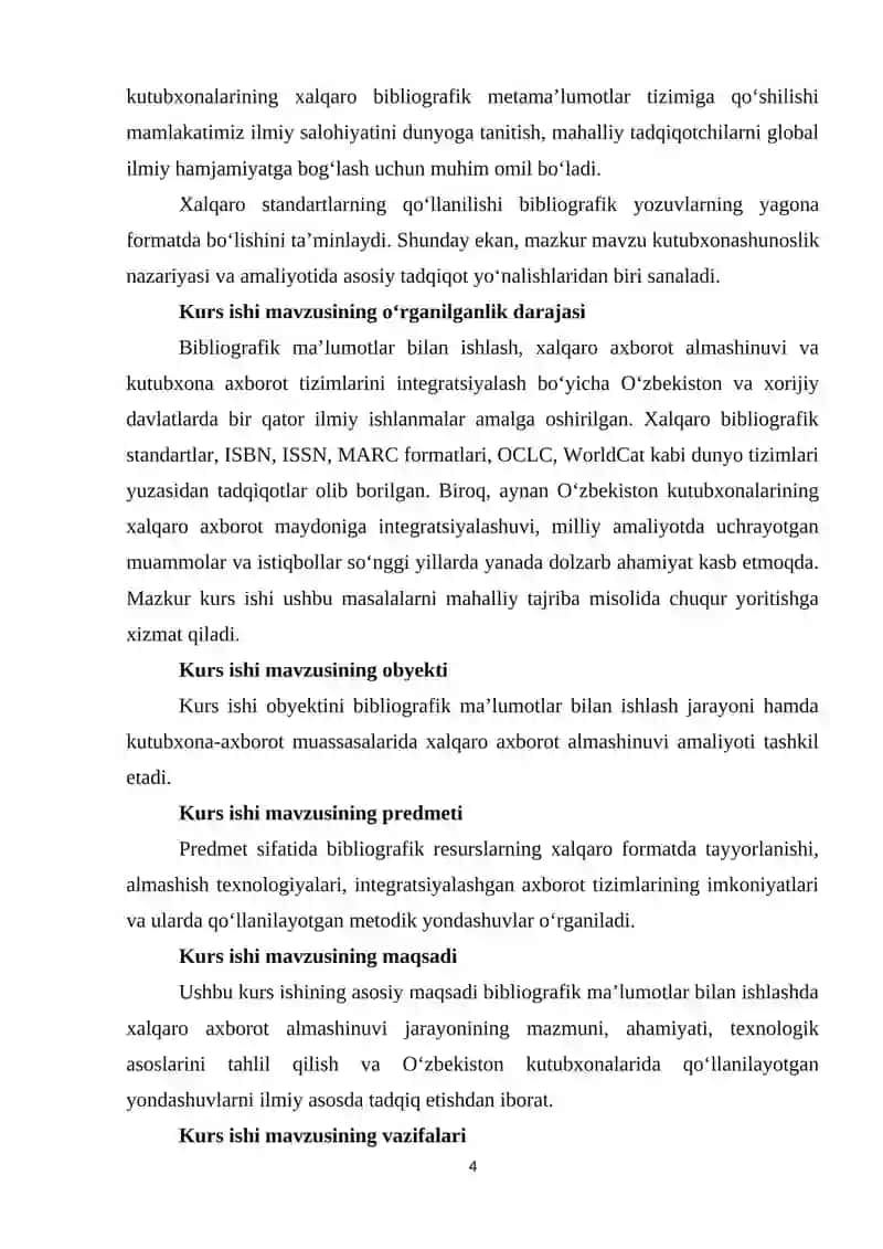 Bibliografik maʼlumotlar bilan ishlashda xalqaro axborot almashinuvi 4