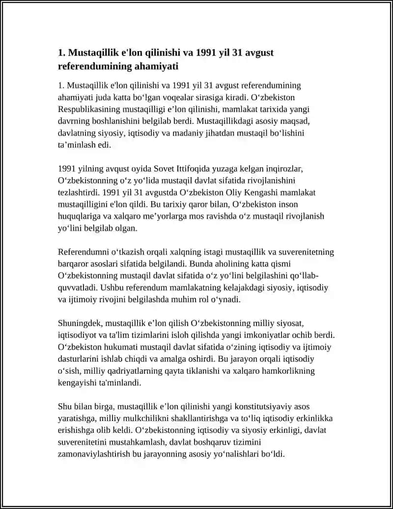 MUSTAQIL OʻZBEKISTON RESPUBLIKASINING TASHKIL TOPISHI VA UNING TARIXIY AHAMIYATI 4