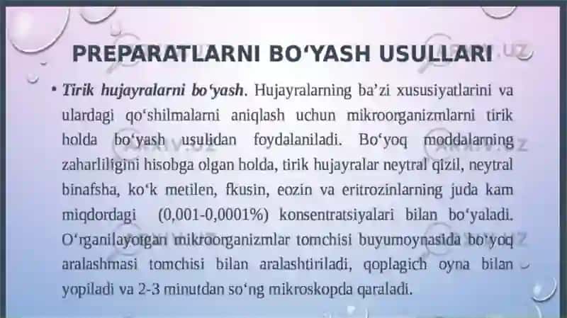 Mikroorganizmlar morfologiyasi.Murakkab boyash usullari 4