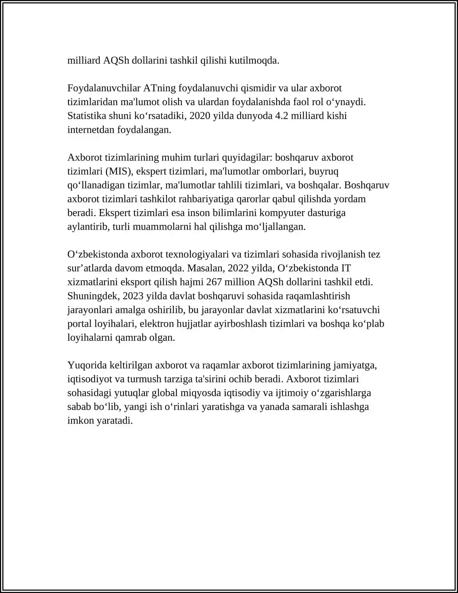 AXBOROT TIZIMI TUSHUNCHASI VA UNING TARKIBIY QISMLARI 4