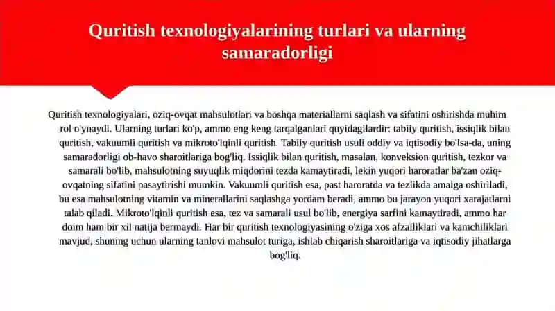 Pillani dastlabki ishlash va quritish texnologiyasi 4
