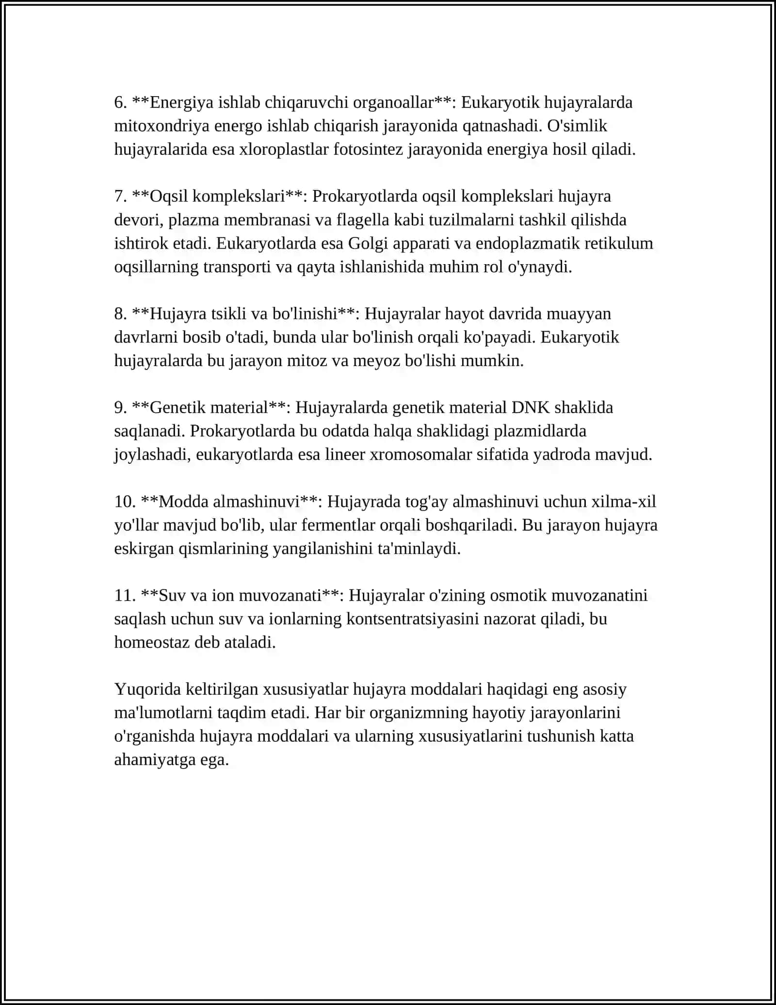 HUJAYRADA MODDALAR,ENERGIYA VA MA'LUMOTLAR OQIMI. HUJAYRA PROFLIFATSIYA MUAMMOLARINING TIBBIYOTDAGI RO'LI 4
