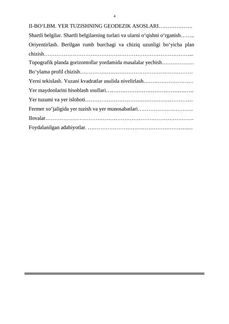 QISHLOQ XO‘JALIK MELIORATSIYASI VA YER TUZISH FANIDAN AMALIY MASHG‘ULOTLAR VA LABORATORIYA ISHLARI 4
