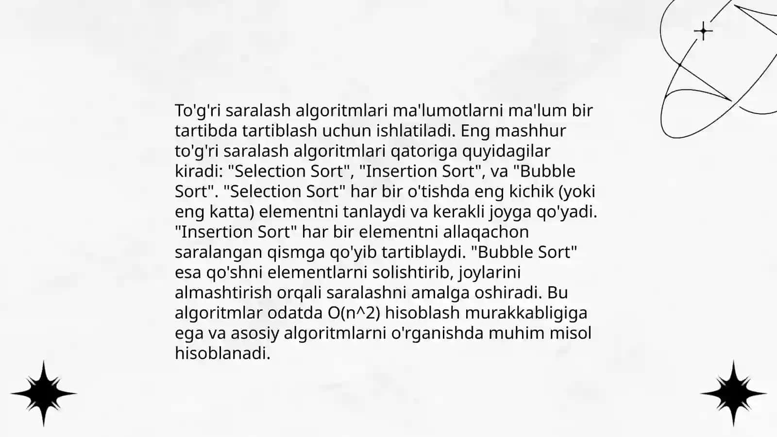 Tezkor va to'g'ri ichki saralash algoritmlari 4